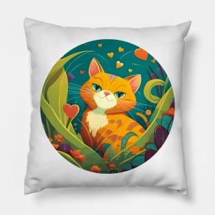 Bright Eyed Orange Kitty In The Garden - Cat Lover Pillow