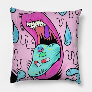 dripping mouth blue pink illustration Pillow