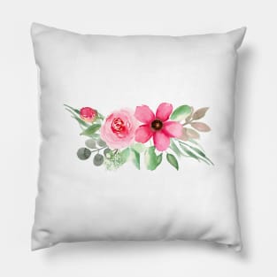 Red and Pink Florals  | Watercolor | Pattern | White Pillow