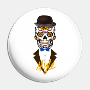 Catrina style skull with a suit and marking elegant style. Pin