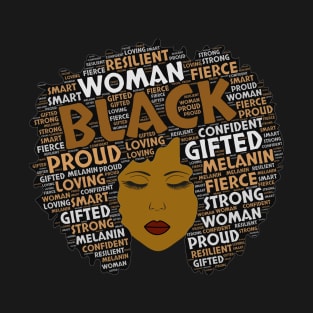 Words in Afro Art Brown Letters Black Women T-Shirt