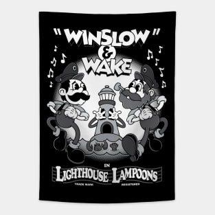 Vintage Cartoon Lighthouse Lampoons - Winslow & Wake - Creepy Cute Horror Tapestry