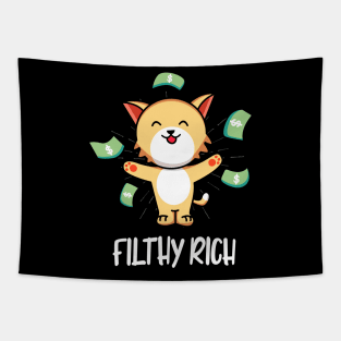 Filthy Rich Cat Cute & Funny Money Kitten Tapestry