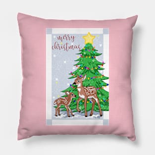 Christmas deer and tree Pillow