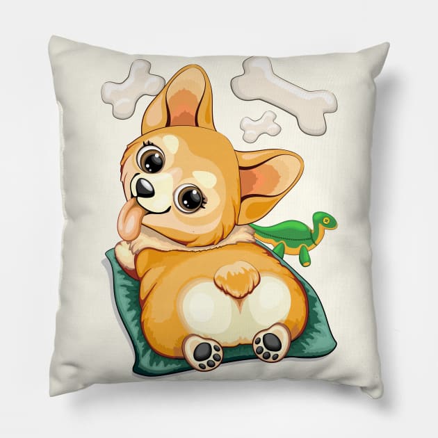 Corgi Pet Dog Playful Cartoon Character Pillow by BluedarkArt