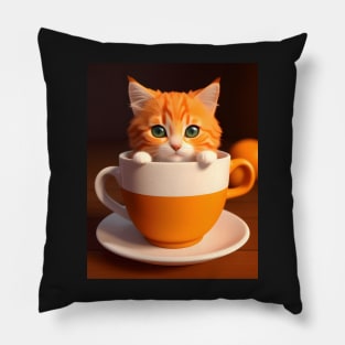 Adorable Orange Cat Illustration- Modern Digital Art Pillow