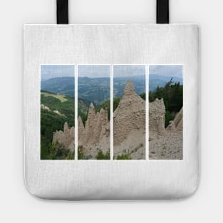 The incredible earth pyramids of Collepietra (Piramidi di Terra) in the Dolomites. Striking place. Italian Alps. Sunny spring day with no people. Valley in the background. Trentino Alto Adige. Tote