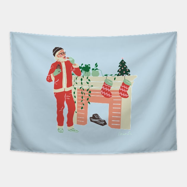 Hipster Christmas Santa with Stockings Tapestry by Aurora B