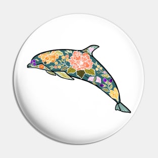 Floral Embellished Dolphin Pin