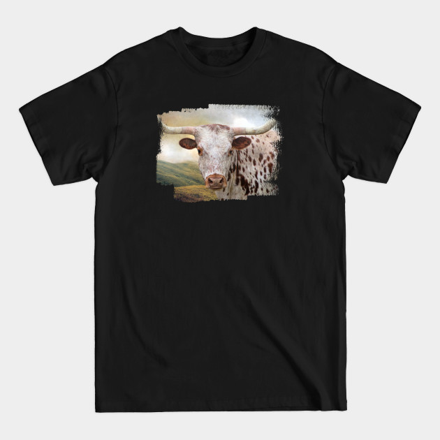 Brown and White Texas Longhorn (Two) - Texas Longhorn - T-Shirt