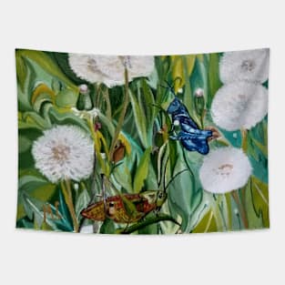 Grasshoppers and Dandelions (Oil Painting) Tapestry