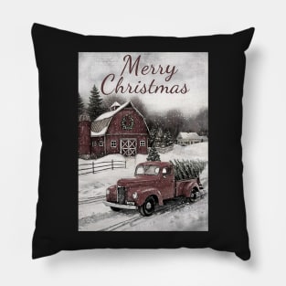 Red vintage car Christmas tree - Merry Christmas Pillow