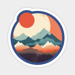 Red Japanese Sun and Moon Flat Style Mountains Magnet