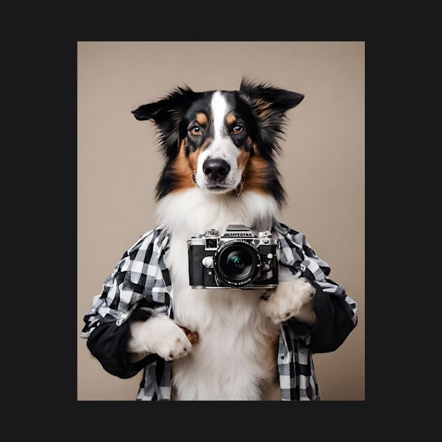 Bad AI photographer dog | Australian Shepherd T-Shirt T-Shirt by Rainbow Kin Wear