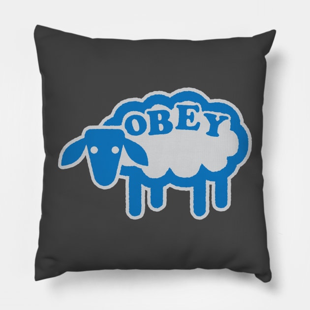 Obey Sheep Blue Pillow by SteveGrime