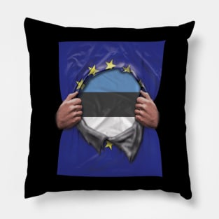 Estonia Flag European Union Flag Ripped Open - Gift for Estonian From Estonia Pillow