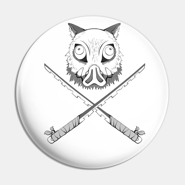 Boar and katana - Black and White Pin by AnotherDayInFiction