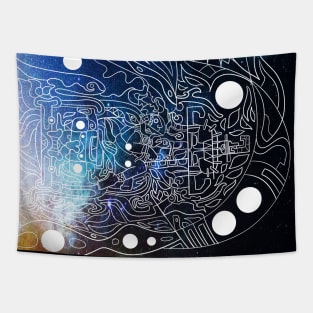 guardian of the galaxy in alien maya ship ecopop pattern Tapestry