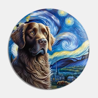 Starry Chesapeake Bay Retriever Dog Portrait - Pet Portrait Pin