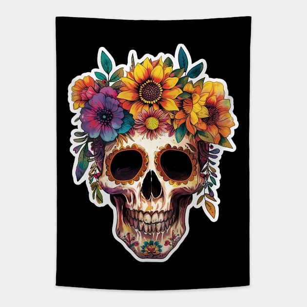 Flower Skull Tapestry by JunkyDotCom