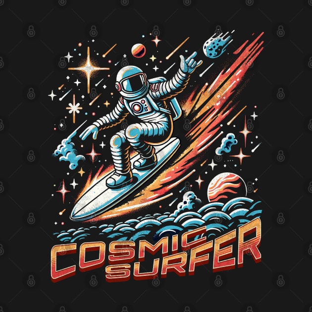 Retro-Futuristic Cosmic Surfer - Astronaut Riding Spacewave Odyssey by Lunatic Bear