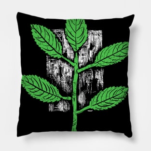 leaves on a branch - woodcut Pillow