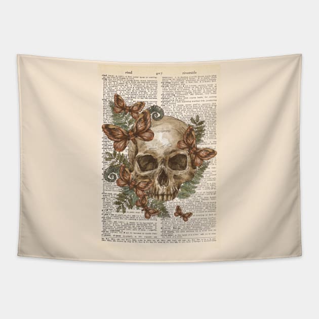 Vintage human anatomy- human skull with flowers Tapestry by Dr.Bear