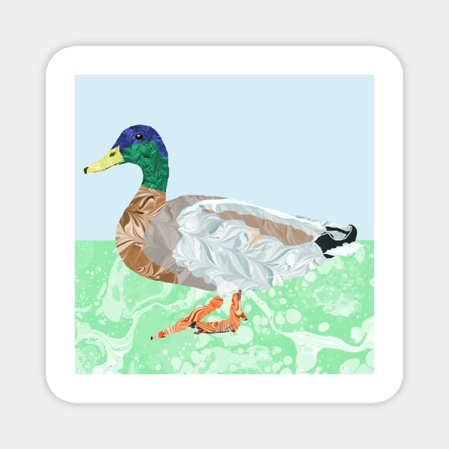 Marbled Paper Mallard Duck Magnet by MarbleCloud