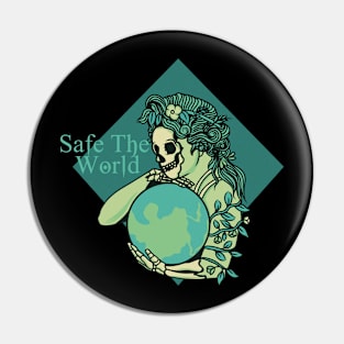 SAFE THE WORLD, band merchandise, skull design, skate design Pin