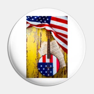 American Banjo With American Flag Pin