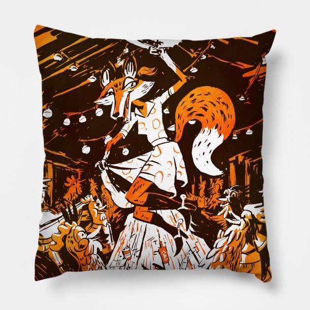 Like a Fox in the Hen House Pillow by washburnillustration