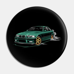 M3 E36 Car Illustration Green Pin