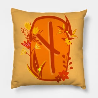 Naudiz Rune Flowery Design Pillow