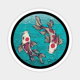 Koi Fish Teal Blue Retro Sunset Magnet