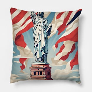 Statue of Liberty Manhattan New York United States of America Tourism Vintage Poster Pillow