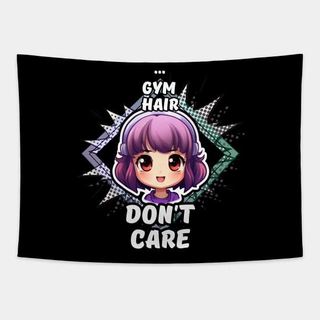 Kawaii Gym Hair Don't Care Anime Tapestry by MaystarUniverse