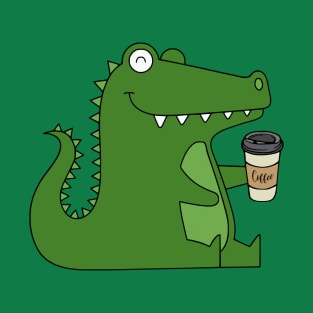 Kawaii Green Crocodile Coffee Addict T-Shirt