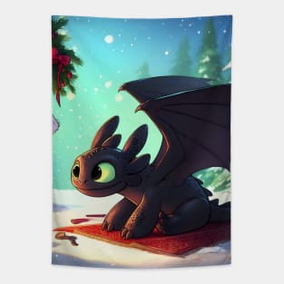 Christmas Dragon Wonderland: Festive Art Prints Featuring Whimsical Dragon Designs for a Joyful Holiday Celebration! Tapestry