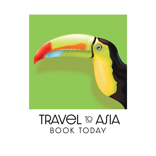 Travel to Asia Toucan travel poster by nickemporium1