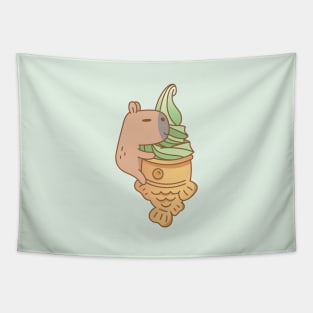 Capybara with Matcha Taiyaki Ice cream Tapestry