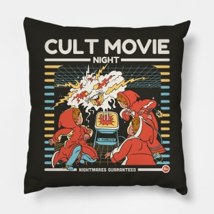 Cult Movie Night Funny Retro Illustration Occult Scary Movie Pillow