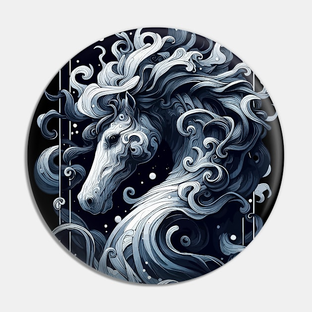 Monochromatic Outline Hippocampus Seahorse Pin by TomFrontierArt