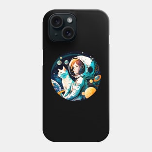 Cat & Girl in Space Fantastic Retro 70s Cat Lovers Phone Case