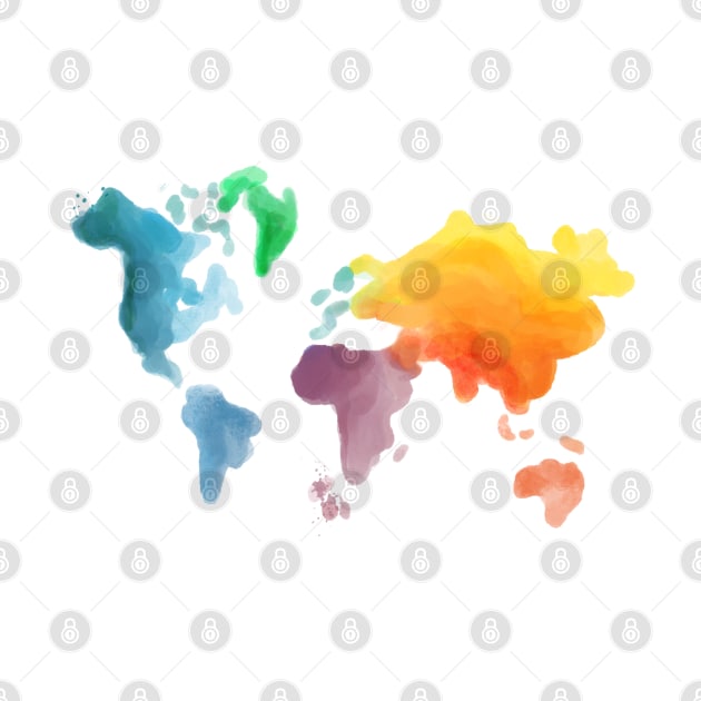 Watercolor earth map, land map, continents map, world map by PrimeStore