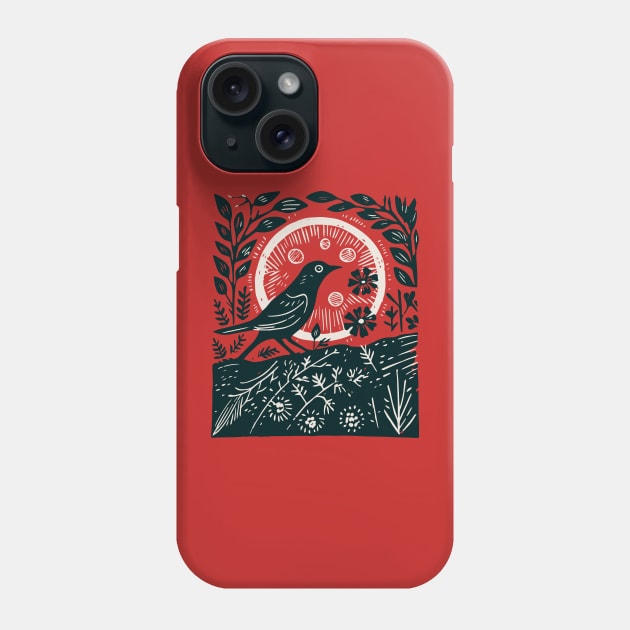 Lino Cut Blackbird Phone Case by n23tees