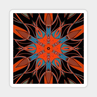 Cartoon Mandala Flower Blue Orange and Black Magnet