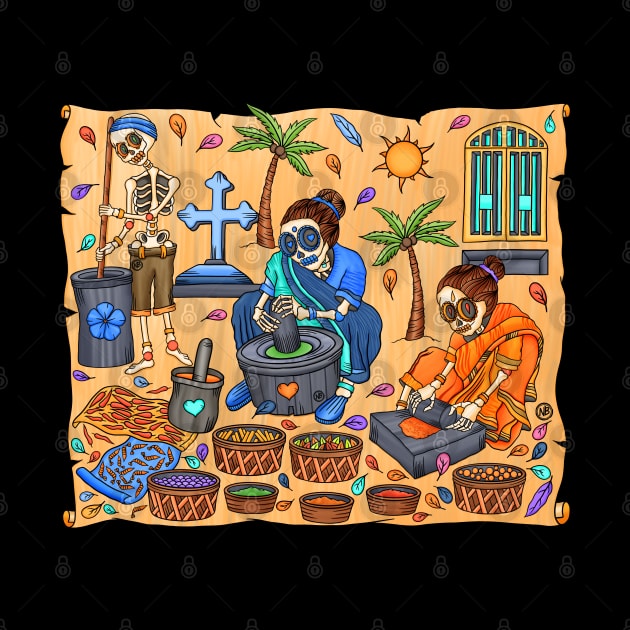 Cute Skeletons - Dia De Los Muertos- Goa - Indian Spices- Village Life by Scriptnbones