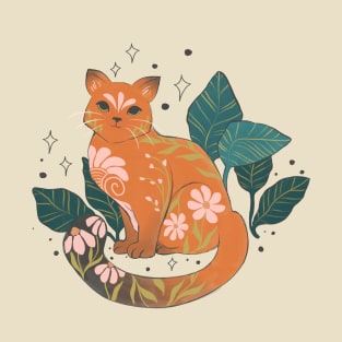 Cat With Flowers And Plants T-Shirt