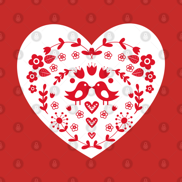 Valentine flowery heart with birds by Springer Farm