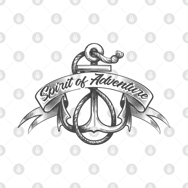 Anchor with Ropes and banner with hand made lettering Spirit of Adventure by devaleta